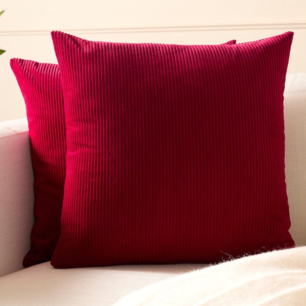 4665 Corduroy Pillow Covers 18"x18", Set of 2 Soft Textured Striped Boho